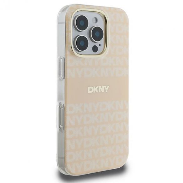 DKNY DKHMP16LHRHSEP Repeat textura patern & Stripe MagSafe cazuri greu pentru iPhone 16 Pro - roz