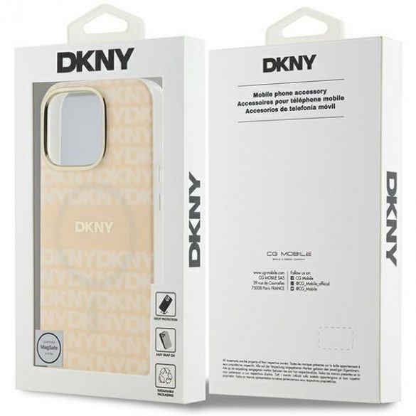 DKNY DKHMP16LHRHSEP Repeat textura patern & Stripe MagSafe cazuri greu pentru iPhone 16 Pro - roz