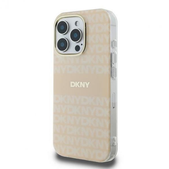 DKNY DKHMP16XHRHSEP Repeat Texture Pattern With Stripe husă tare pentru iPhone 16 Pro Max - roz