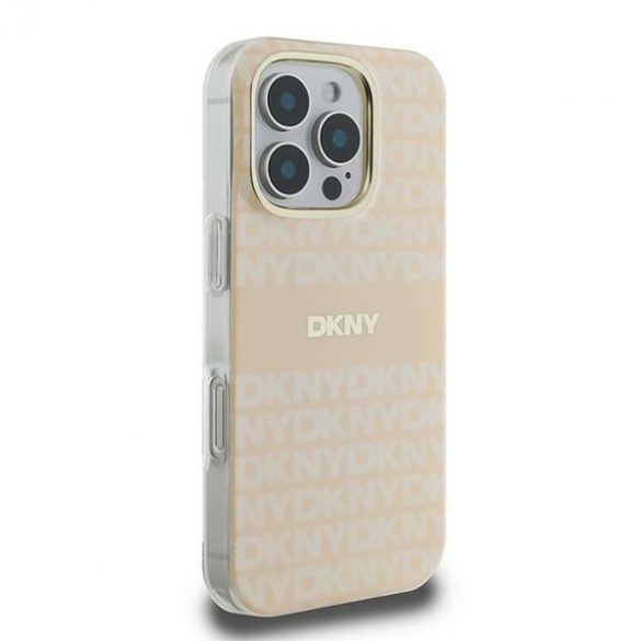 DKNY DKHMP16XHRHSEP Repeat Texture Pattern With Stripe husă tare pentru iPhone 16 Pro Max - roz