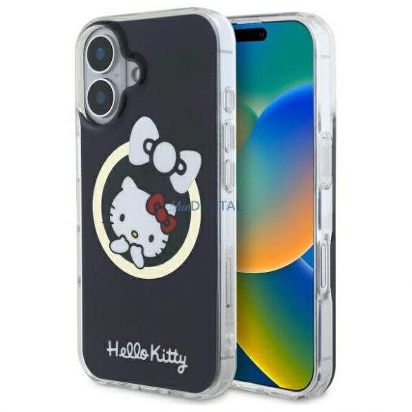 Hello Kitty HKHMP16SHFLBK IML Fun Bow Carcasă tare compatibilă cu MagSafe pentru iPhone 16 - negru