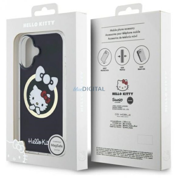 Hello Kitty HKHMP16SHFLBK IML Fun Bow Carcasă tare compatibilă cu MagSafe pentru iPhone 16 - negru