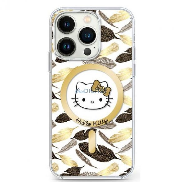 Hello Kitty HKHMP16XHGLEH IML Golden Leaves Carcasă tare compatibilă cu MagSafe pentru iPhone 16 Pro - alb