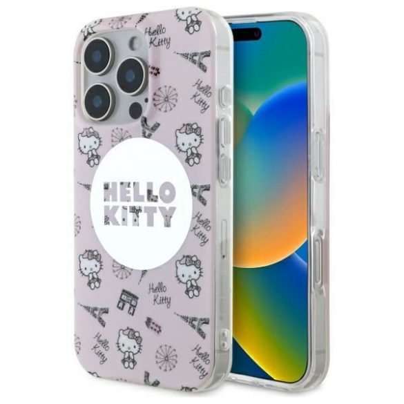 Hello Kitty HKHMP16LHAOPP IML All Over Paris Husă tare Magsafe iPhone 16 Pro - roz