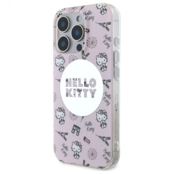 Hello Kitty HKHMP16LHAOPP IML All Over Paris Husă tare Magsafe iPhone 16 Pro - roz