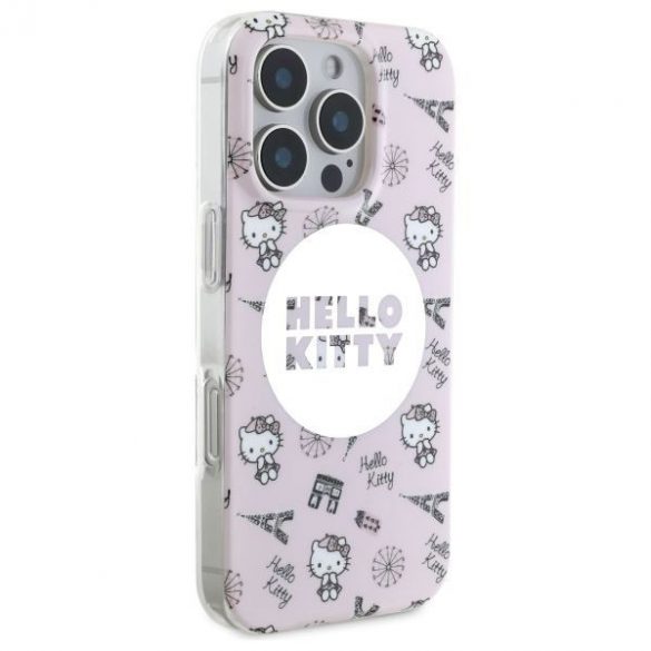 Hello Kitty HKHMP16LHAOPP IML All Over Paris Husă tare Magsafe iPhone 16 Pro - roz