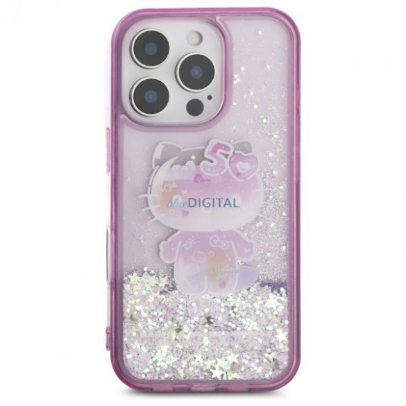 Hello Kitty HKHCP16LL50PPU Liquid Glitter 50TH Anniversary Party huse rigide iPhone 16 Pro - violet