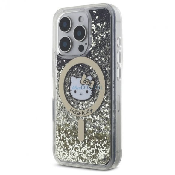 Hello Kitty HKHMP16LLGDIK Liquid Glitter Fever Carcasă tare compatibilă MagSafe pentru iPhone 16 Pro - negru