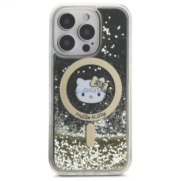 Hello Kitty HKHMP16LLGDIK Liquid Glitter Fever Carcasă tare compatibilă MagSafe pentru iPhone 16 Pro - negru