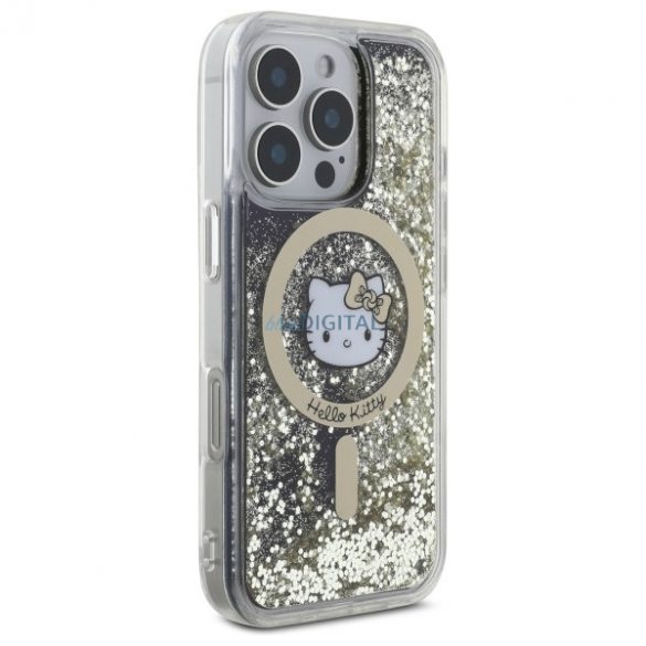 Hello Kitty HKHMP16LLGDIK Liquid Glitter Fever Carcasă tare compatibilă MagSafe pentru iPhone 16 Pro - negru