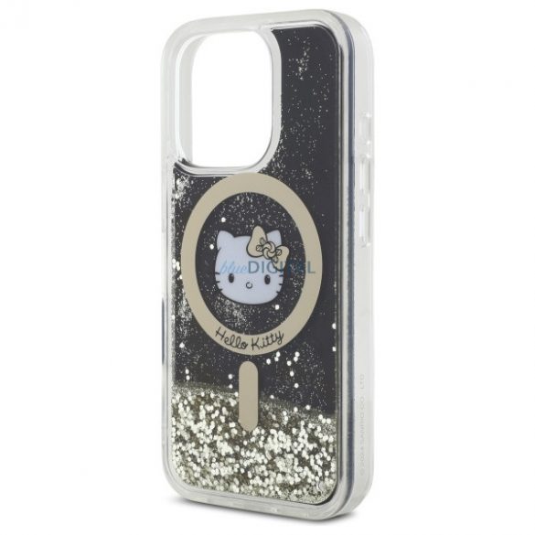 Hello Kitty HKHMP16LLGDIK Liquid Glitter Fever Carcasă tare compatibilă MagSafe pentru iPhone 16 Pro - negru