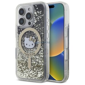 Hello Kitty HKHMP16XLGDIK Liquid Glitter Fever Carcasă tare compatibilă MagSafe pentru iPhone 16 Pro - negru