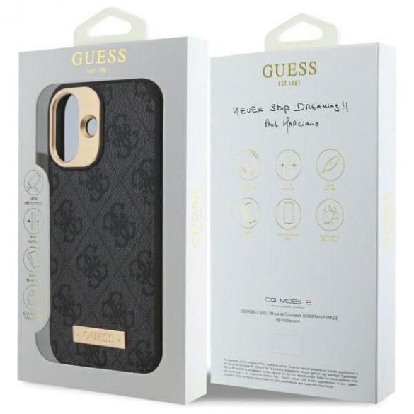 Guess GUHMP16SU4GPRK 4G Logo Plate MagSafe hard case pentru iPhone 16 - negru