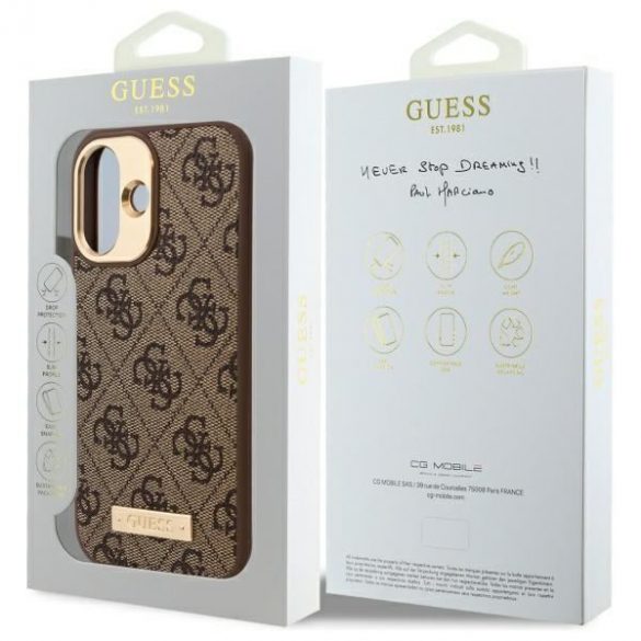 Guess GUHMP16SU4GPRW 4G Logo Plate MagSafe carcase rigide pentru iPhone 16 - maro