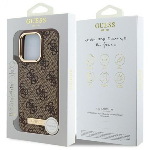 Guess GUHMP16LU4GPRW 4G Logo Plate MagSafe carcase rigide pentru iPhone 16 Pro - maro