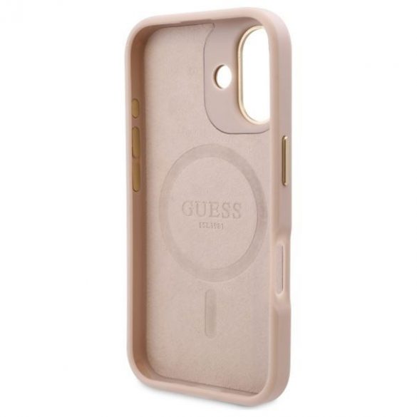 Guess GUHMP16SU4GPRP 4G Logo Plate MagSafe carcase rigide pentru iPhone 16 - roz