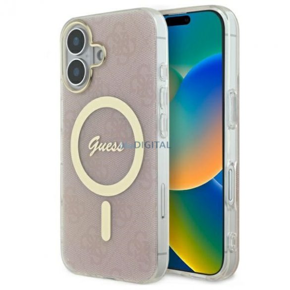 Guess GUHMP16MH4STP Carcasă rigidă compatibilă cu IML 4G MagSafe pentru iPhone 16 Plus - roz