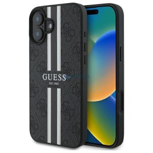 Guess GUHMP16SP4RPSK 4G cu dungi imprimate Carcasă tare compatibilă cu MagSafe pentru iPhone 16 - negru