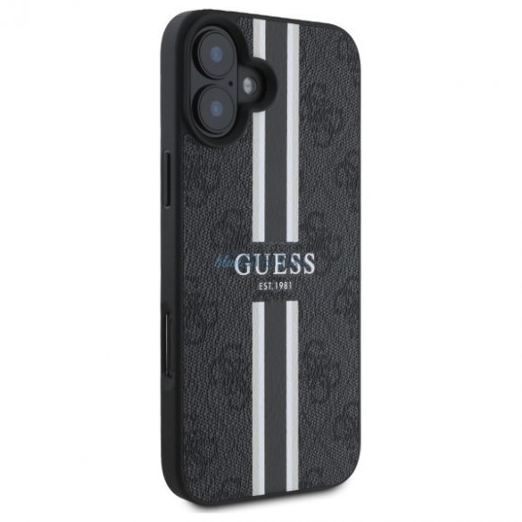 Guess GUHMP16SP4RPSK 4G cu dungi imprimate Carcasă tare compatibilă cu MagSafe pentru iPhone 16 - negru