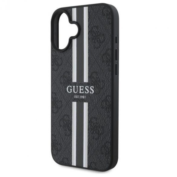 Guess GUHMP16SP4RPSK 4G cu dungi imprimate Carcasă tare compatibilă cu MagSafe pentru iPhone 16 - negru