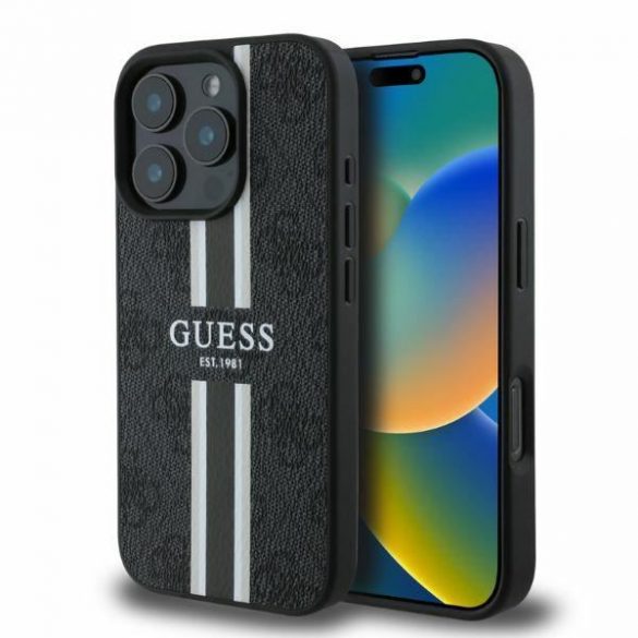 Guess GUHMP16LP4RPSK iPhone 16 Pro cu dungi imprimate MagSafe 4G czarny/negru