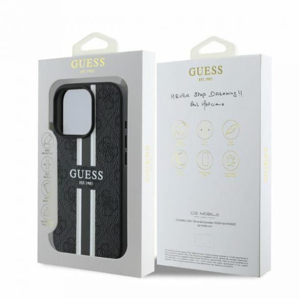 Guess GUHMP16LP4RPSK iPhone 16 Pro cu dungi imprimate MagSafe 4G czarny/negru