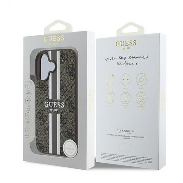 Guess GUHMP16MP4RPSW 4G imprimate dungi MagSafe cazuri greu pentru iPhone 16 Plus - maro