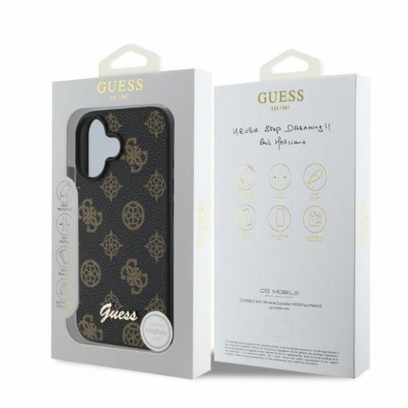 Guess GUHMP16SPGPYSK iPhone 16 czarny/negru HC MagSafe PU Bujor Script