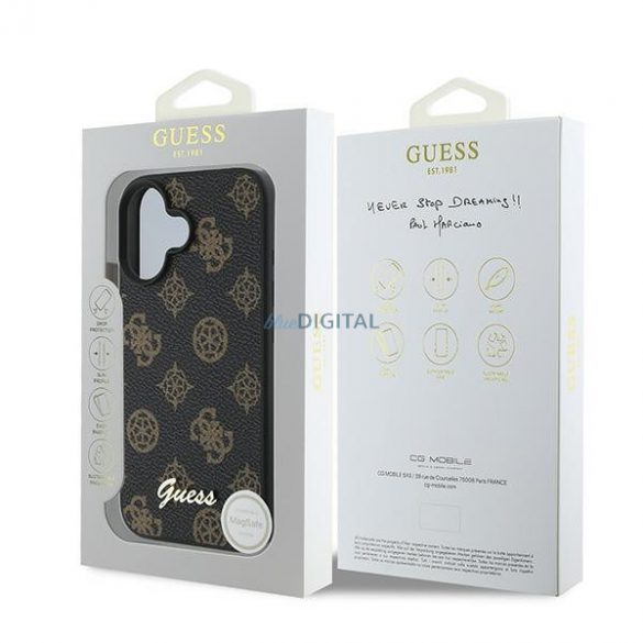 Guess GUHMP16MPMPGPYSK Peony Script Carcasă tare MagSafe pentru iPhone 16 Plus - negru