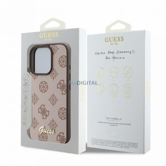 Guess GUHMP16LPGPYSW iPhone 16 Pro brązowy/maro HC MagSafe PU Bujor Script