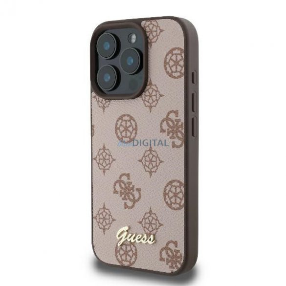 Guess GUHMP16XPGPYSW Peony Script Carcase rigide MagSafe pentru iPhone 16 Pro Max - maro