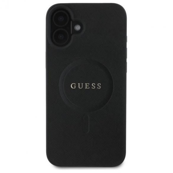 Guess GUHMP16SPSAHMCK Saffiano Classic Logo Carcasă tare compatibilă MagSafe pentru iPhone 16 - negru