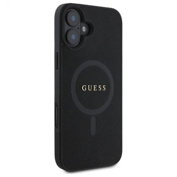 Guess GUHMP16SPSAHMCK Saffiano Classic Logo Carcasă tare compatibilă MagSafe pentru iPhone 16 - negru