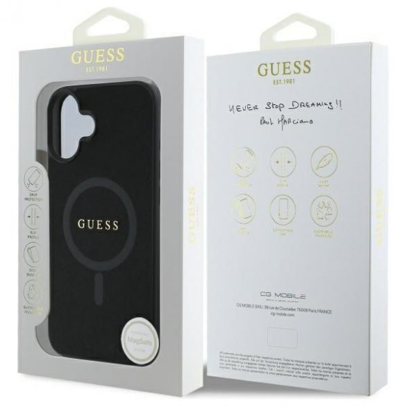 Guess GUHMP16SPSAHMCK Saffiano Classic Logo Carcasă tare compatibilă MagSafe pentru iPhone 16 - negru