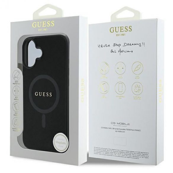 Guess GUHMP16MPSAHMCK Saffiano Classic Logo MagSafe husă tare pentru iPhone 16 Plus - negru