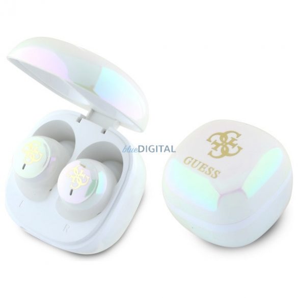 Guess GUTWSJ144ESH Iridescent 4G Logo imprimat TWS Căști fără fir Bluetooth - alb