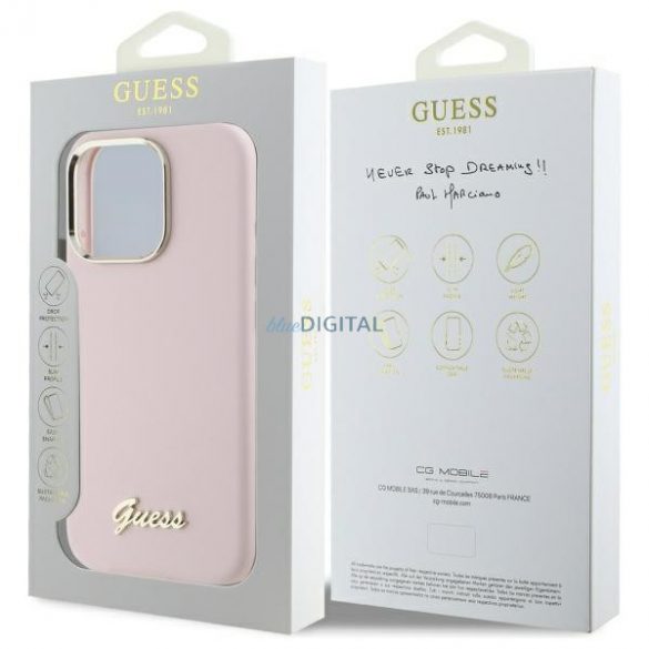 Guess GUHCP16LSMBSLPP Silicon Script Metal Logo caz greu pentru iPhone 16 Pro - roz