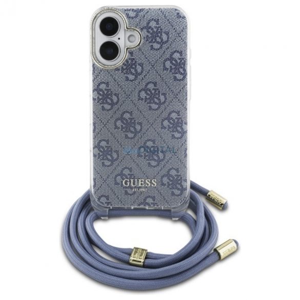 Guess GUHCP16SHC4SEB Crossbody Cord 4G Print Hard Case iPhone 16 - Albastru