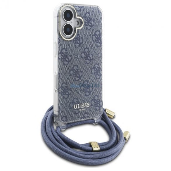 Guess GUHCP16SHC4SEB Crossbody Cord 4G Print Hard Case iPhone 16 - Albastru