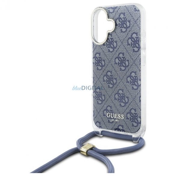 Guess GUHCP16SHC4SEB Crossbody Cord 4G Print Hard Case iPhone 16 - Albastru