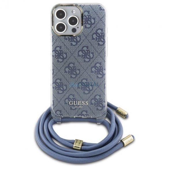 Guess GUHCP16LHC4SEB Crossbody Cord 4G Print Hard Case iPhone 16 Pro - Albastru