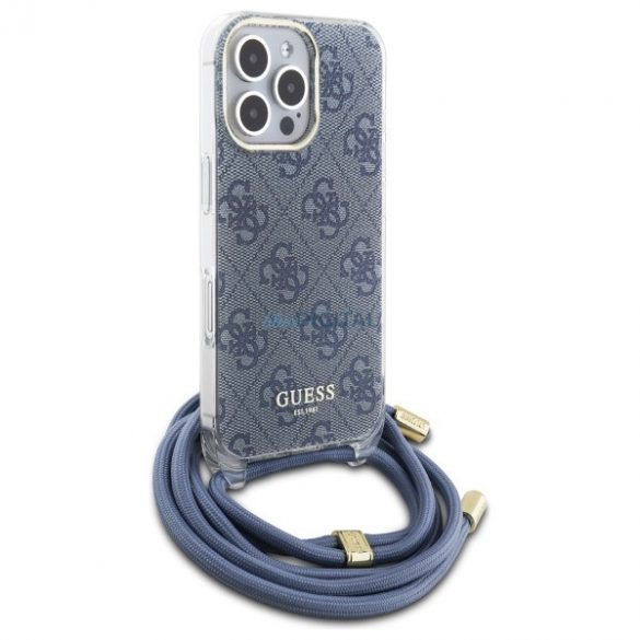 Guess GUHCP16LHC4SEB Crossbody Cord 4G Print Hard Case iPhone 16 Pro - Albastru