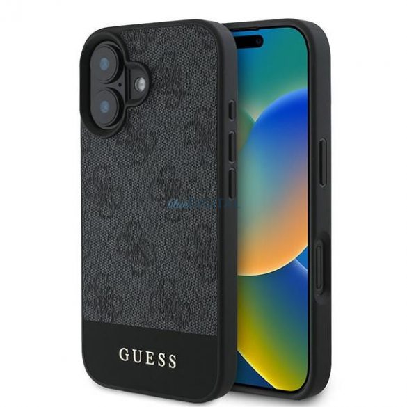 Guess GUHCP16SG4GLGR 4G Bottom Stripe carcasă rigidă pentru iPhone 16 - gri