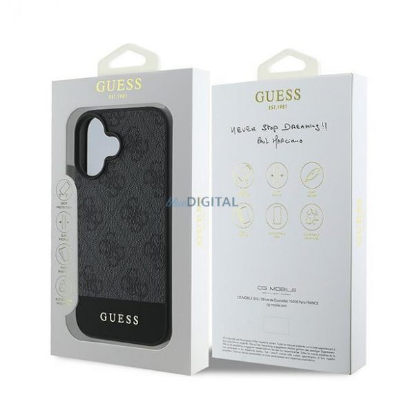 Guess GUHCP16SG4GLGR 4G Bottom Stripe carcasă rigidă pentru iPhone 16 - gri