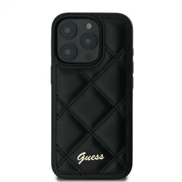 Guess GUHCP16MPSQSQSK Carcasă rigidă cu logo metalic matlasat pentru iPhone 16 Plus - negru