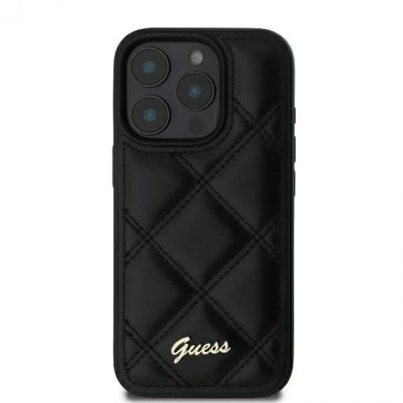 Guess GUHCP16LPSQSQSK Carcasă rigidă cu logo metalic matlasat pentru iPhone 16 Pro - negru