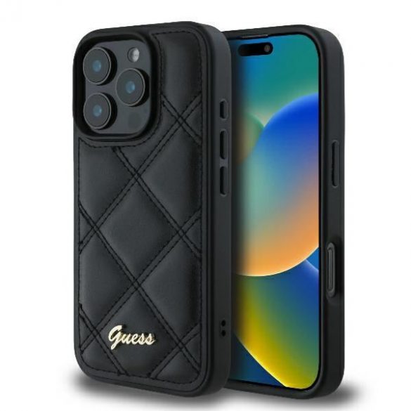 Guess GUHCP16XPSQSQSK Carcasă rigidă cu logo metalic matlasat pentru iPhone 16 Pro Max - negru