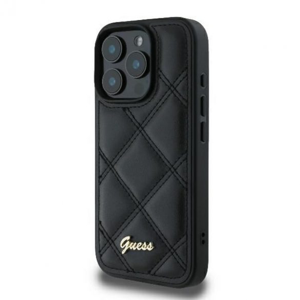 Guess GUHCP16XPSQSQSK Carcasă rigidă cu logo metalic matlasat pentru iPhone 16 Pro Max - negru