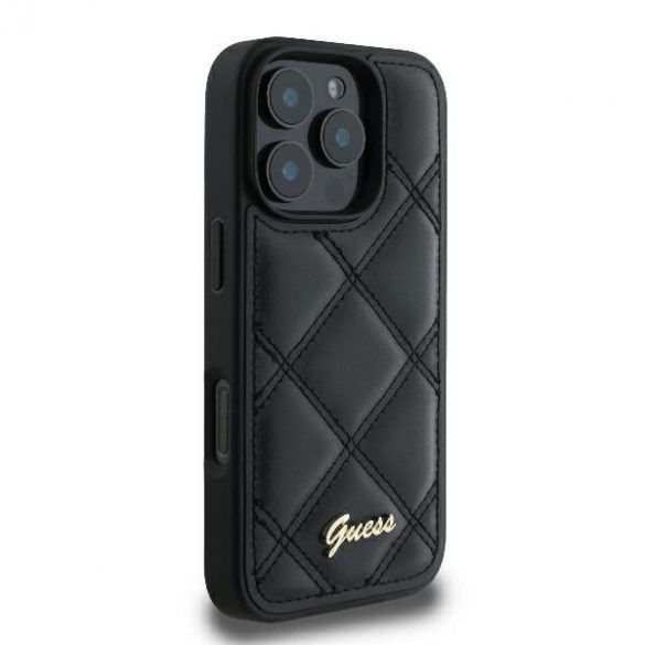 Guess GUHCP16XPSQSQSK Carcasă rigidă cu logo metalic matlasat pentru iPhone 16 Pro Max - negru