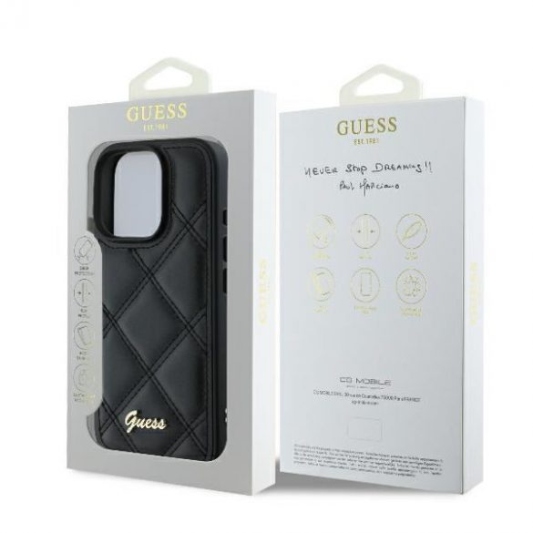 Guess GUHCP16XPSQSQSK Carcasă rigidă cu logo metalic matlasat pentru iPhone 16 Pro Max - negru